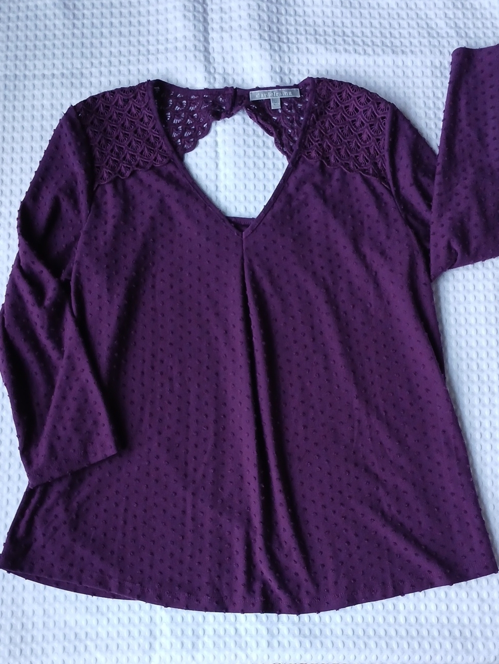 Daniel Rainn Mulberry Babydoll Polka Dot Back Keyhole Top